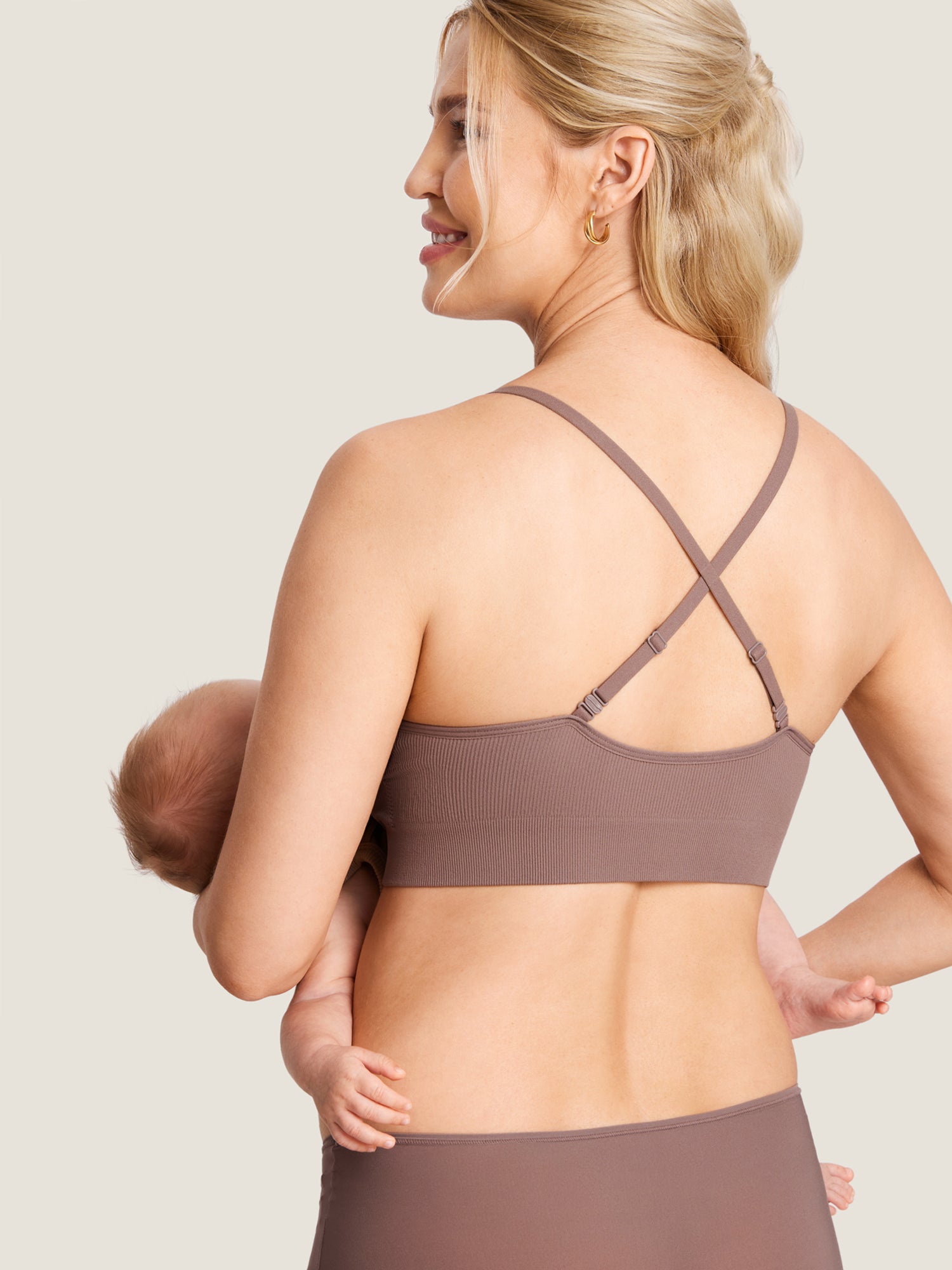 MOMANDA Women's Ribbed Scoop Nursing Bralette Brown Purple