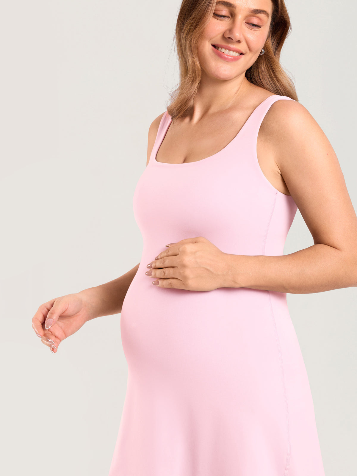 MOMANDA Women's Natrelax® Maternity Mini Dress - Easy Peezy Sweet Pink @model_info:MOM4